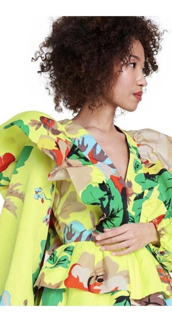 Christopher John Rogers for Target Yellow Floral Long Sleeve Ruffle Dress Size 6
